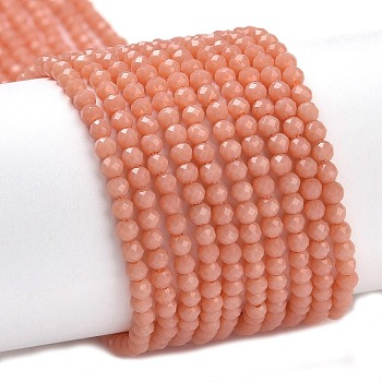 Glass Imitation Jade Beads Strands, Faceted Round, Light Salmon, 2x2mm, Hole: 0.6mm, about 184pcs/strand, 14.49''(36.8cm)