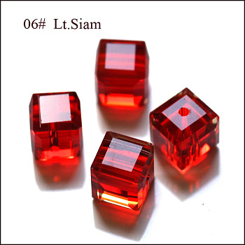 Imitation Austrian Crystal Beads, Grade AAA, Faceted, Cube, Red, 5~5.5x5~5.5x5~5.5mm(size within the error range of 0.5~1mm), Hole: 0.7~0.9mm