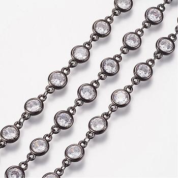 Handmade Glass Beaded Chains, Soldered, with Brass Eye Pin, Gunmetal, 39.37 inch(1m)link: 11.5x6.5x2.5mm