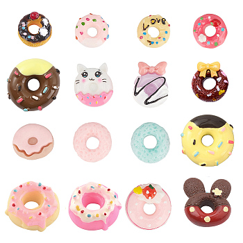 96Pcs 16 Style Opaque Resin Decoden Cabochons, Imitation Food, Mixed Shape, Mixed Color, 14.5~22.5x13~23x4.5~8.5mm, 6pcs/style