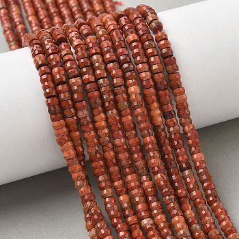 Natural Red Jasper Beads Strands, Faceted Rondelle,  4x2.5mm, Hole: 0.9mm, about 151~155pcs/strand, 14.57''~14.96''(37~38cm)