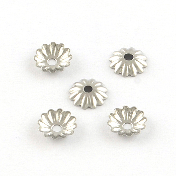 Flower 304 Stainless Steel Bead Caps, Stainless Steel Color, 6x1mm, Hole: 1mm