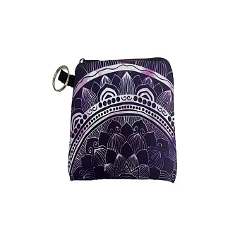 Polyester Handbags, Clutch Bag with Zipper & Keychain, Rectangle with Mandala Flower, Purple, 12x9.5cm, Random buckle style