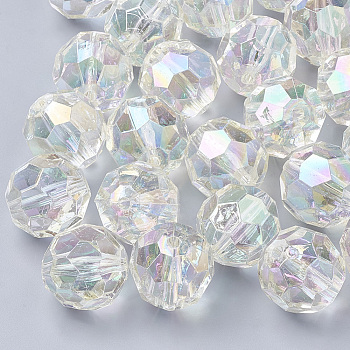 AB-Color Plated Transparent Acrylic Beads, Faceted, Round, Clear, 19~20mm, Hole: 2.5mm, about 105pcs/500g