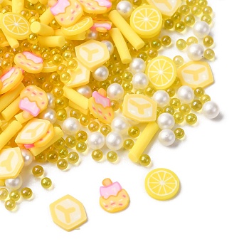 Handmade Polymer Clay Cabochons and Plastic Beads for DIY Jewelry Making Findings, Mixed Shapes, Yellow, 2~8x2~7x0.5~5.5mm