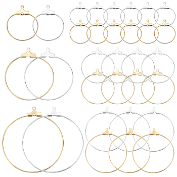 60Pcs 6 Styles Brass 2-Loops Link Pendants, Hoop Earring Findings, Platinum & Golden, 20~40mm, Hole: 1mm, 10Pcs/style