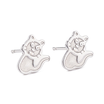 304 Stainless Steel Stud Earring Settings for Enamel, Cat, Stainless Steel Color, 10x8.5mm, Pin: 0.8mm
