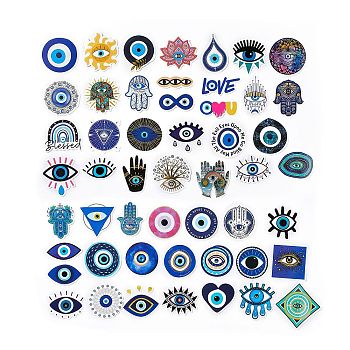 50Pcs Evil Eye Theme Paper Stickers Sets, Adhesive Decals for DIY Scrapbooking, Photo Album Decoration, Mixed Color, 27~72x39~72x0.2mm