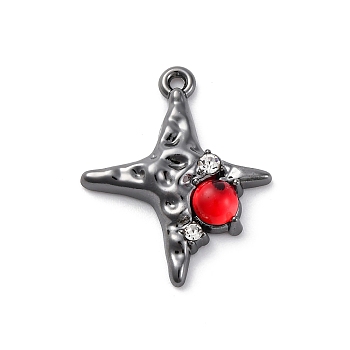 Gothic Rack Plating Alloy Pendants, with Red Rhinestone, Gunmetal, Star, 25x20x5mm, Hole: 1.5mm