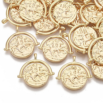 Brass Pendants, Nickel Free, Flat Round, Real 18K Gold Plated, 19x19x3mm, Hole: 1.4mm