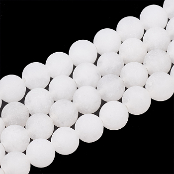 Natural White Jade Beads Strands, Frosted, Round, 8mm, Hole: 1mm, about 47pcs/strand, 15.5 inch