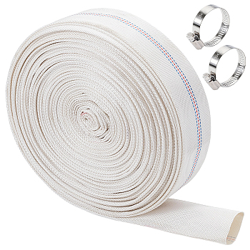 1 Roll PVC & Polyester Garden Water Hose, with 2Pcs 304 Stainless Steel Adjustable Hose Clamps, Floral White, 67x1.6mm