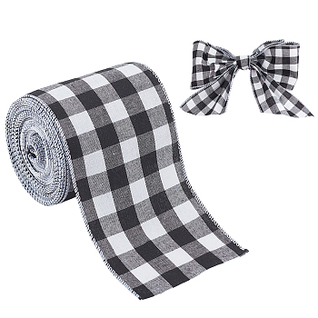 Polyester Ribbon, Tartan Ribbon, for Gift Wrapping, Floral Bows Crafts Decoration, Black, 4 inch(100mm), about 9m/roll