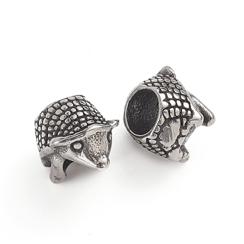 304 Stainless Steel European Beads, Large Hole Beads, Hedgehog, Antique Silver, 10x8.2x9.8mm, Hole: 5mm
