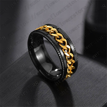 Stainless Steel Chains Rotating Finger Ring, Fidget Spinner Ring for Calming Worry Meditation, Golden, US Size 8(18.1mm)
