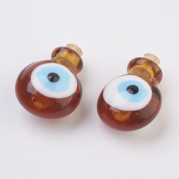 Handmade Lampwork Perfume Bottle Pendants, Essential Oil Bottle, Evil Eye, Dark Red, 29.5~30mm, Hole: 5~5.5mm, Bottle Capacity: 0.5~1ml(0.017~0.03 fl. oz)