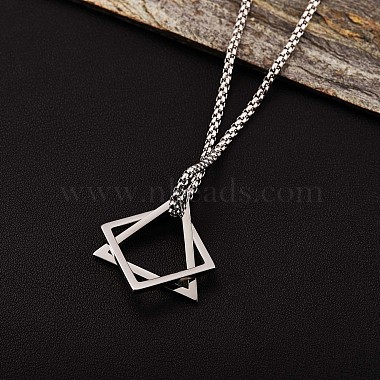 304 Stainless Steel Triangle & Rhombus Pendant Necklace with Box Chains(JN1045C)-2