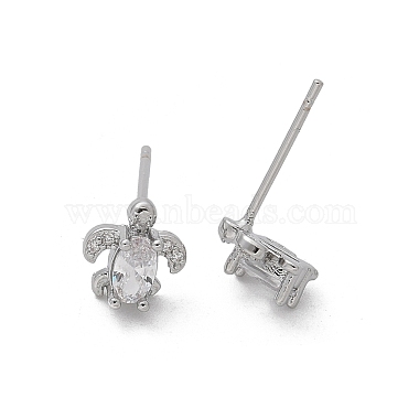 Brass & Clear Cubic Zirconia & Glass Stud Earrings(EJEW-Q014-15P)-2