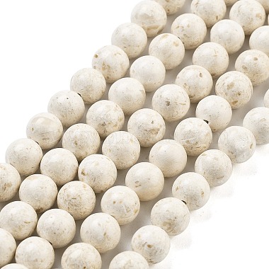 Floral White Round Fossil Beads