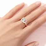 Alloy Enamel Rotatable Cuff Open Rings, Fidget Spinner Ring for Calming Worry Meditation, Golden, Cat Shape, US Size 4 1/4(15mm)(FS-WGEC271-05)