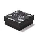 Cardboard Jewelry Packaging Boxes, with Sponge Inside, for Rings, Small Watches, Necklaces, Earrings, Bracelet, Feather Pattern, 7.3x7.3x3.1cm(CON-B003-01B-02)