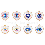 8Pcs 4 Styles Alloy Enamel Pendants, Golden, Heart with Hamsa Hand & Evil Eye Charm, Mixed Color, 16~18x14~16x3~3.5mm, Hole: 1.6~2mm, 2pcs/style(ENAM-FP0001-94)