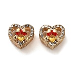 Alloy Enamel European Beads, with Rhinestone, Large Hole Beads, Heart, Golden, 11x12x9mm, Hole: 4.6mm(FIND-Q115-08G)