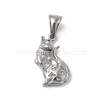 304 Stainless Steel Pendant Rhinestone Settings, Cat Shape Charms, Stainless Steel Color, Fit for 1mm Rhinestone, 25x15.5x6mm, Hole: 8mm(STAS-B167-14B-P)