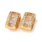 Brass Micro Pave Clear Cubic  Zirconia Slide Charms, Rectangle, Real 18K Gold Plated, 10x6x6mm, Hole: 0.5mm(KK-K422-13G)