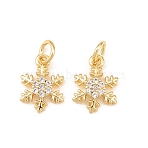 Brass Micro Pave Cubic Zirconia Pendants, Snowflake Charms, Long-Lasting Plated, Rack Plating, Lead Free & Cadmium Free, with Jump Ring, Real 18K Gold Plated, 12x9x2.5mm, Jump Ring: 5x0.8mm, Inner Diameter: 3mm
(KK-C162-037B-G)