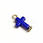 Opaque Acrylic Pendants, with Iron Findings, Cross, Blue, 23x12x4.5mm, Hole: 2.7mm(PALLOY-TAC0074-14)