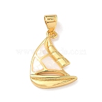 Brass Enamel Pendants, Ship Charms, with Natural Shell, Long-Lasting Plated, Rack Plating, Real 18K Gold Plated, 18x13.5x2.5mm, Hole: 4.5x3.5mm(KK-H534-04G-01)