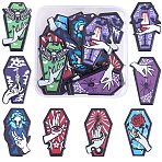 16Pcs 8 Style Opaque Printed Acrylic Pendants, for Halloween, Coffin with Vampire Hand Charm, Mixed Patterns, 41.5~43x23.5~26x2~3mm, Hole: 2mm, 2pcs/style(SACR-SZ0001-21)