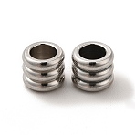 Non-Tarnish 201 Stainless Steel European Beads, Large Hole Beads, Grooved Beads, Column, Stainless Steel Color, 6x7mm, Hole: 4.2mm(STAS-M089-04P)
