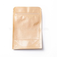 Eco-friendly Biodegradable Kraft Paper Packaging Zip Lock Paper Bag, Stand up Pouch, with Windows, Rectangle, Dark Khaki, 14x9cm(CARB-P002-04)
