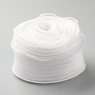 Organza Ribbon, Wired Sheer Chiffon Ribbon, for Package Wrapping, Hair Bow Clips Accessories Making, White, 2-1/8 inch(55mm), about 37.18~38.28 yards(34~35m)/bag(ORIB-B001-14)