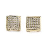 Square Brass Micro Pave Cubic Zirconia Stud Earrings, Long-Lasting Plated, Golden, 11x11mm(EJEW-G371-11G)