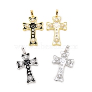 Eco-friendly Rack Plating Brass Enamel Pendants, with ABS Platic Imitation Pearls and Rhinestone, Cadmium Free & Lead Free, Long-Lasting Plated, Cross Charm, Mixed Color, 30x19x3.5mm, Hole: 3.5x6mm(KK-F843-19)