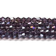 Transparent Electroplate Glass Beads Strands, AB Color Plated, Faceted, Bicone, Violet, 2.9~3.3x2.5mm, Hole: 0.7mm, about 145~150pcs/strand, 16.34~16.54 inch(41.5~42cm)(EGLA-A039-T2mm-B04)