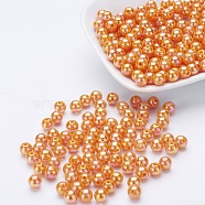 Eco-Friendly Poly Styrene Acrylic Beads, AB Color Plated, Round, Orange, 8mm, Hole: 1mm, about 2000pcs/500g(PL425-C17)