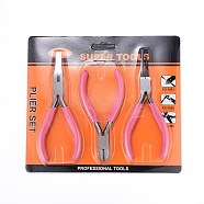 45# Steel Jewelry Plier Sets, Including Wire Round Nose Plier, Cutter Plier and Side Cutting Plier, Pink, 11.7x8x0.9cm, 11.7x7.5x1cm, 10.7x7x0.85cm, 3pcs/set(TOOL-S012-08)