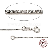 Rhodium Plated Sterling Silver Necklaces, Box Chains, with Spring Ring Clasps, Platinum, 16 inch, 0.65mm(X-STER-M034-38A)