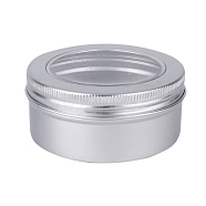 150ml Round Aluminium Tin Cans, Aluminium Jar, Storage Containers for Jewelry Beads, Candies, with Screw Top Lid and Clear Window, Platinum, 8.3x3.8cm, Capacity: 150ml(5.07 fl. oz)(CON-L009-A01)