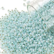 TOHO Round Seed Beads, Japanese Seed Beads, (PF2116) PermaFinish Light Aqua Opal Silver Lined, 11/0, 2.2mm, Hole: 0.8mm, about 50000pcs/pound(SEED-TR11-PF2116)