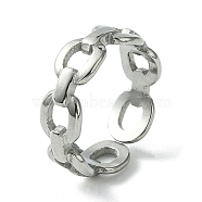 304 Stainless Steel Open Cuff Ring, Hollow Oval, Stainless Steel Color, Inner Diameter: 17.2mm(RJEW-L110-035P)