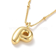 Initial Letter Brass Pendant Necklaces, Real 18K Gold Plated, Letter P, 17.52 inch(445mm), Letter: 19x12mm.(NJEW-A015-21G-P)