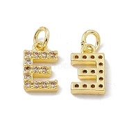 Real 18K Gold Plated Brass Micro Pave Clear Cubic Zirconia Charms, with Jump Ring, Letter.E, 11.5x7x2.5mm, Hole: 3.4mm(KK-E068-VB452-E)