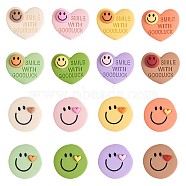 32Pcs 16 Styles Opaque Cute Resin Cabochons, Heart & Flat Round with Smiling Face, Mixed Color, 2pcs/style(JX230A)