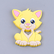 Food Grade Eco-Friendly Silicone Kitten Cabochons, Chewing Beads For Teethers, DIY Nursing Necklaces Making, Cartoon Cat, Yellow, 90~91x64x9.5mm(SIL-T052-08A)