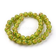 Handmade Gold Sand Lampwork Beads Strands, Inner Flower, Round, Yellow Green, 10x9mm, Hole: 1mm, about 40~42pcs/strand, 14.56 inch~14.96 inch(37~38cm)(LAMP-P051-D03)
